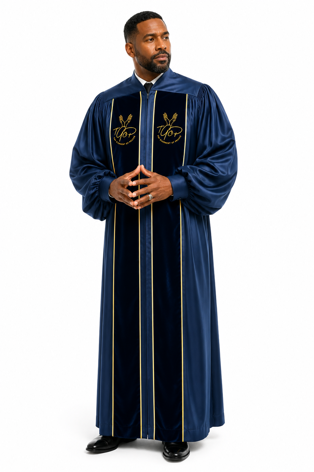 David Collection Signature Preaching Robe – Navy & Gold