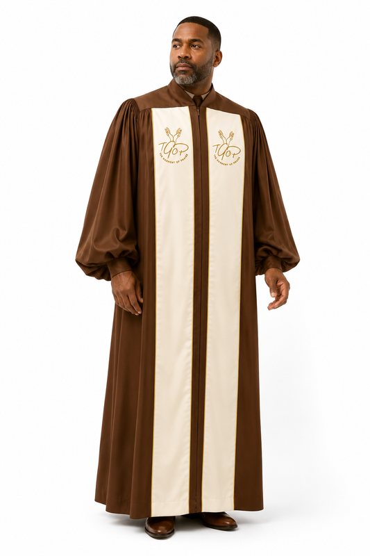David Collection Signature Preaching Robe – Brown & Cream